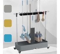 Stainless Steel Mop Holder & Broom Heavy-Duty Cleaning Supplies Rack Commercial Tool Storage Versatile Garden Tool Stand & Mobile Utility Cart