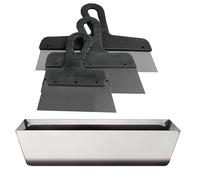 Stainless Steel Mud Pan 25 cm 10 inch + 3 x Filling Knife Set Drywall Taping Jointing Wall Crack Repair DIY Hand Tools (M3F)