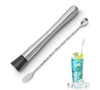 Stainless Steel Muddler Set,10 Inch Muddler and Bar Spoon,Cocktail Mixing Spoon Perfect for Diy Mojito,Other Fruit Based Drinks and Fruit Cocktail Stirrers