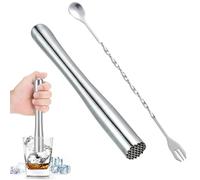 Stainless Steel Muddler Set,Stainless Steel Cocktail Muddler Ice Crusher Masher with Cocktail Mixing Spoon Essential Bar Tools for Home Bartending