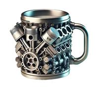 Stainless Steel Mug with Handle - Motor Design Milk Drinking Cup, Coffee Cup for Morning Coffee Afternoon Tea, Drinks Mug for Workshop, Garage, Home, Travel, Studio, Cafe, Work, Study, Robust