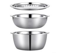 Stainless Steel Multi Functional Basin With Drainage Perforations Integrated Strainer Chopping Platform Grater For Vegetable Rice Washing Cheese Grating Salad Chopping Easy Clean(30cm Extra Large)