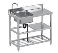 Stainless Steel Multi-Functional Sink with a countertop is Ideal for Outdoor Laundry Rooms, garages, and Camping. Its Spacious 80x50x85 c,Leftslot-100x50x85cm/39.4x1，Leftslot 100x50x85cm/39.4x19