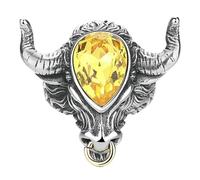 Stainless Steel Multicolor Gem Bull Ring Men's Titanium Steel Animal Style Jewelry for Gifts