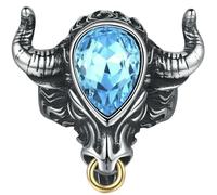 Stainless Steel Multicolor Gem Bull Ring Men's Titanium Steel Animal Style Jewelry for Gifts