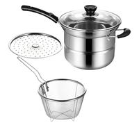 Stainless Steel Multifunction Pot with Lid, Deep Fat Fryer Set, Chip Pan Fryer with Basket, 8.5 x 7.1 x 5.5 in Steamer Set, Silver