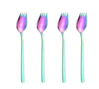 Stainless Steel Multifunction Spork for Camping Utensils, Spaghetti Salad Dessert Heavy Duty Flatware Set, Rainbow sporks Set of 4 (Rainbow)