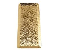 Stainless Steel Multipurpose Serving Dishes and Platters - Dishwasher Safe Tray for Dessert, Family Restaurant Use, 25x11cm Towel Hammering Design in Gold