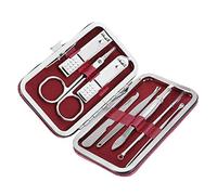 Stainless Steel Nail Scissors Cutter Clippers Set Fingernail Toenail Home Travel Red Black Color Leather Shell (Rojo)