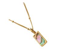 Stainless Steel Necklace Including Interchangeable Square Pendant Adorned by Natural Shell Simple Necklace