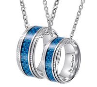 Stainless Steel Necklace Pair with Ring Pendant, 2 Pieces Partner Chains Carbon Fibre, Blue for Men and Women, steel, No ciconia
