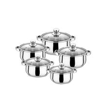 Stainless Steel Nonstick Cookware 10Pcs/Set, Pots and Pans Set Non Stick Fast Heating with Tempered Glass Lids Dishwasher/Oven Safe, Compatible w/Induction/Electric/Gas Cooktops