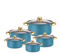 Stainless Steel Nonstick Cookware 10Pcs/Set, Pots and Pans Set Non Stick Fast Heating with Tempered Glass Lids Dishwasher/Oven Safe, Compatible w/Induction/Electric/Gas Cooktops