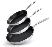 Stainless Steel Nonstick Frying Pan Set, 3 Piece Cooking pan Skillet Set with 8inch, 9.5 inch, and 11 inch fry Pans, pots and pans set, Works with Induction Gas Ceramic & Electric Stovetops
