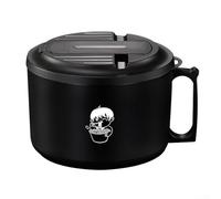 Stainless Steel Noodle Bowl with Leak-Proof Lid, Drain Holes & Built-In Collapsible Utensil Storage, Microwave Safe, Double-Layer Heat Insulated, 17 x 17 x 10 cm(17cm Obsidian Black)