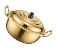 Stainless Steel Noodle Cooking Pot with Lid and Double Handles | Golden Finish, Smooth Surface, Tabletop-friendly Style, for Ramen, Instant Noodles, Stovetop and Ceramic Use
