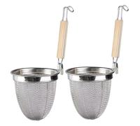 Stainless Steel Noodle Sieve Basket with Wooden Handle, 2Pcs Multi-Purpose Kitchen Colander, Drainage Sieve for Pasta, Dumplings, Vegetables