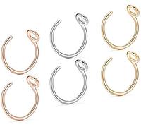 Stainless Steel Nose Rings C-Shaped Nose Ring Hoop Nose Piercing Body Jewelry Minimalism Nose Ring for Man and Women Rose Gold, Golden, Silver, 6Pcs Professional