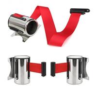 Stainless Steel Nylon Queue Barrier Stanchion Having 2m Retractable Belt Wall-Mounted Crowd Control Strip for Banks Hotels Exhibitions Public Spaces(Red)