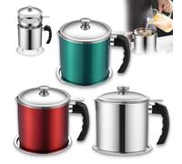 Stainless Steel Oil Filter Pot Can, Bacon Grease Container with Strainer & Lid, Stainless Steel Cooking Oil Storage for Storing/Filter/Separator Frying Oils and Cooking Grease (MAX)