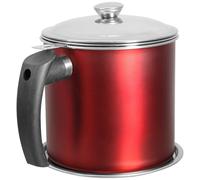 Stainless Steel Oil Filter Pot with Strainer 1.3l Red | Fine Mesh Cover, Handle Design, Anti-rust Finish, for Home Cooks and Restaurant Kitchens