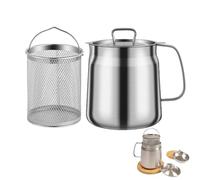 Stainless Steel Oil Filter Pot with Strainer for Kitchen, 304 Stainless Steel, Large Capacity, Versatile Oil Fryer and Filter Cup Combo Vessel (1.5L)