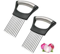 Stainless Steel Onion Holder,2 PCS Onion Slicer Holder Veg Slicer Holder Kitchen Gadgets Small Kitchen Hand Onion Slicer Stainless Steel Cutting Holder for Slicing Fruits Vegetables Meat
