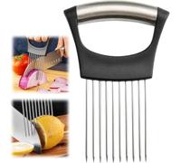 Stainless Steel Onion Slice Holder, Lemon Slicer Vegetable Cutter, Chopper Slicing Assistant Tool for Meat, Onion, Potato, Tomato Home Kitchen Tools (1 PCS)