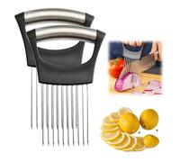 Stainless Steel Onion Slice Holder, New Onion Holder for Slicing, Lemon Slicer Vegetable Cutter, Chopper Slicing Assistant Tool for Potato, Tomato, Meat, Home Kitchen Tools (2 Pack)
