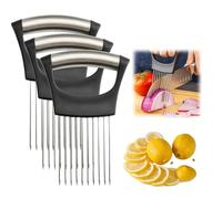 Stainless Steel Onion Slice Holder, New Onion Holder for Slicing, Lemon Slicer Vegetable Cutter, Chopper Slicing Assistant Tool for Potato, Tomato, Meat, Home Kitchen Tools (3 Pack)