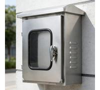 Stainless Steel Outdoor Electrical Box, Waterproof Junction Enclosure with Lockable View Window and Ventilation, Rainproof Top, 60 x 50 x 25 cm