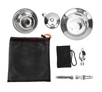 Stainless Steel Outdoor Tableware Set, Portable Single Person Cookware for Camping Picnic Hiking, Rustproof Camping Mess Kit with Storage Bag for Beach BBQ Backpacking
