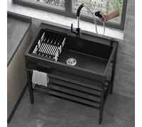 Stainless Steel Outdoor Utility Commercial Restaurant SXSLTSA Set with Faucet & Drainboard Freestanding Kitchen for Garage (65 * 45cm)