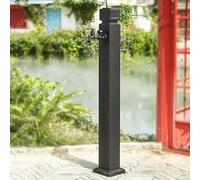 Stainless Steel Outdoor Water Column with Double Faucet Adjustable Height 74-114 cm Antique Garden Hose Stand for Winter Frost Protection Handwashing & Irrigation