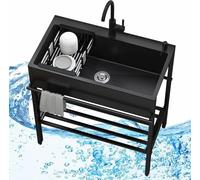 Stainless Steel Outside Sink Commercial Restaurant Kitchen Sink Set with Faucet, Prep & Utility Sink for Garage Catering Restaurant Camping