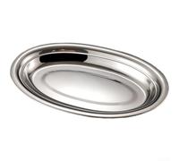 Stainless Steel Oval Fish Platter Deep Serving Dish for Pasta Seafood, Mirror Polished Stackable Plate with Non-Slip Base, Microwave Safe Kitchen Dinnerware, Silver