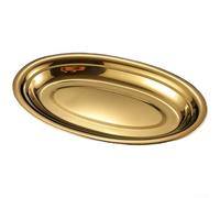 Stainless Steel Oval Fish Platter Deepened Serving Dish Microwave Safe Stackable(28CM (gold))