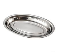 Stainless Steel Oval Fish Platter, Deepened Serving Dish with Non-Slip Base, Stackable Microwave Safe Tray for Pasta and Seafood, Silver