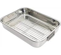 Stainless Steel Oven Trays Pan Set,Roasting Tin with Rack,Heavy Duty Baking Tray,Durable Oven Dish,Roasting Pan for Cooking, Grilling and Bakeware -Cooking Trays for Oven with Removable Grill Silver
