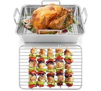 Stainless Steel Oven Trays Pan Set,Roasting Tin with Rack,Heavy Duty Baking Tray,Durable Oven Dish,Roasting Pan for Cooking, Grilling and Bakeware -Cooking Trays for Oven with Removable Grill Silver