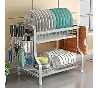 Stainless Steel Over Sink 3-Tier Dish Drying Rack with Cutting Board Holder & Utensil Caddy - Kitchen StorageShelf & Drip Tray for Space-Saving Solutions