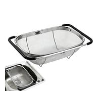Stainless Steel Over Sink Colander & Expandable Spaghetti Strainer Basket | Large stainless steel sink strainer basket featuring an expandable handle for steady support, ideal for rinsing and draining