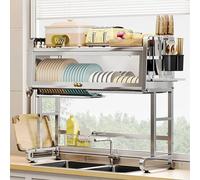 Stainless Steel Over Sink Dish Drainer Rack Multifunctional Kitchen Utensil Holder & Drying Cabinet Space Saving Dish Drying Rack for Kitchen Counters (30.3x31.5in)
