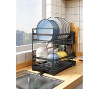 Stainless Steel Over Sink Dish Drying Rack 4 Tier Sto with Drip Tray 40x18x55.5cm Black Ideal for Plates & Cups Built in Dish Drainer Space Saving Kitchen