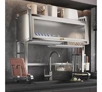 Stainless Steel Over Sink Dish Drying Rack With Dust-Proof Door, Large Capacity, Free Accessories Included, Fits Single/Double Sinks, Kitchen Organizer Space Saver,4998 97Cm/38.1In Low Profile