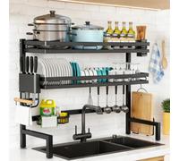 Stainless Steel Over The Sink Dish Drying Rack 2Tier Adjustable Length Large Capacity Kitchen Dish Drainer for Pots & Pans 75cm/29.5in Counter Space Saver