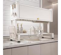 Stainless Steel OverTheSink Dish Drainer 21in SlidingPull Kitchen Rack SpaceSaving Countertop Organizer RustResistant White 304 Quality