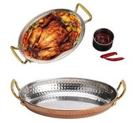 Stainless Steel Paella Pan with Dual Handles - Non Stick Uncoated Saucepan Pot for Home Kitchen Restaurants,Rose Gold (14cm, One Size)