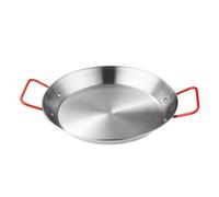 Stainless Steel Paella Pot, Spanish Seafood Rice Pans with Red Double Handles, Home Cooking Pot Frying Picnic Plates Snack Tray,Paella Cookware for Homes or Restaura Silver-34cm