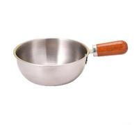 Stainless Steel Pan with Thickened Bottom and Wood Handle for Stable Heating on Gas Induction and Electric Stoves (A)